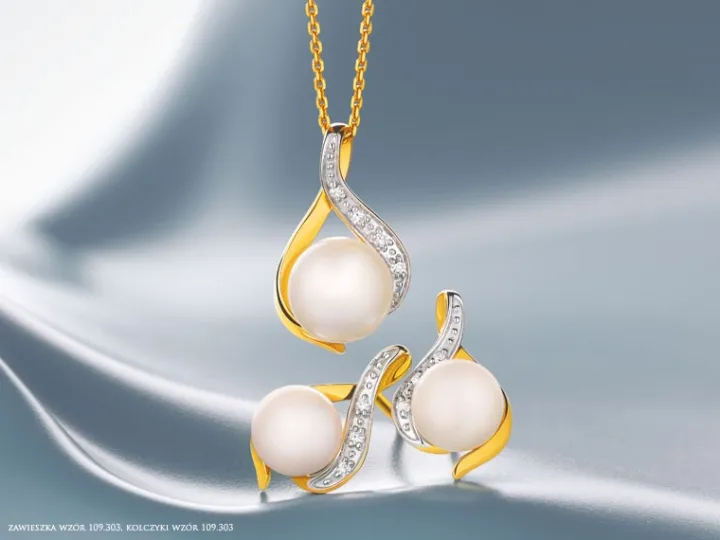 Kolczyki z żółtego złota z diamentami i perłami - próba 375