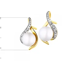 Kolczyki z żółtego złota z diamentami i perłami - próba 375