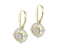 Kolczyki z żółtego złota z diamentami - koniczyny - 0,02 ct - próba 375