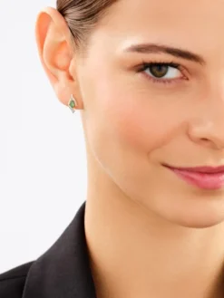 Kolczyki z żółtego złota z diamentami i szmaragdami - próba 585