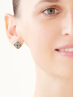 Kolczyki z żółtego złota z diamentami i onyksami - próba 375