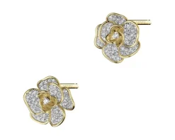 Kolczyki z żółtego złota z diamentami - rozeta - 0,40 ct - próba 585