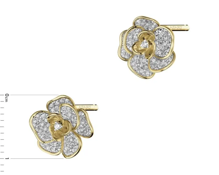 Kolczyki z żółtego złota z diamentami - rozeta - 0,40 ct - próba 585