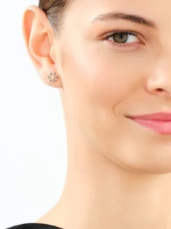 Kolczyki z żółtego złota z diamentami i szafirami syntetycznymi - rozety - próba 375