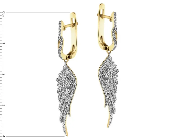 Kolczyki z żółtego złota z diamentami - skrzydła - 0,42 ct - próba 585