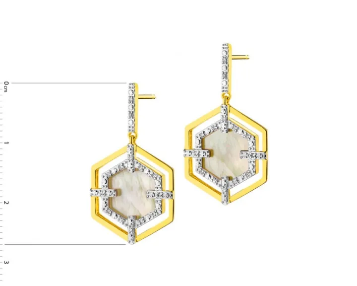 Kolczyki z żółtego złota z diamentami i masą perłową - próba 585