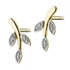 Kolczyki z żółtego złota z diamentami - liście - 0,01 ct - próba 375