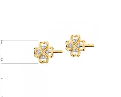 Kolczyki z żółtego złota z diamentami - koniczyny - 0,02 ct - próba 375