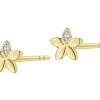 Kolczyki z żółtego złota z diamentami - kwiaty - 0,008 ct - próba 375
