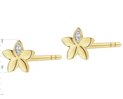 Kolczyki z żółtego złota z diamentami - kwiaty - 0,008 ct - próba 375