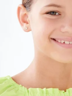 Kolczyki z żółtego złota z diamentami - kwiaty - 0,008 ct - próba 375