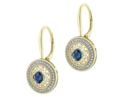 Kolczyki z żółtego złota z diamentami - koniczyny - 0,005 ct - próba 375