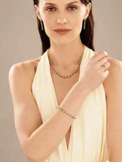 Kolczyki z żółtego złota z diamentami i szmaragdami - próba 585