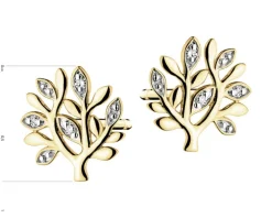 Kolczyki z żółtego złota z diamentami - drzewka - 0,01 ct - próba 375