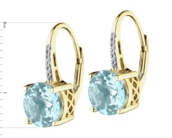 Kolczyki z żółtego złota z diamentami i topazami Sky Blue - próba 585