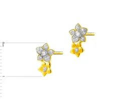 Kolczyki z żółtego złota z diamentami - kwiaty - 0,06 ct - próba 585