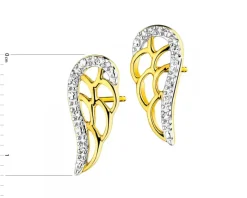 Kolczyki z żółtego złota z diamentami - skrzydła - 0,02 ct - próba 375