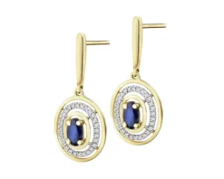 Kolczyki z żółtego złota z diamentami i szafirami - próba 585