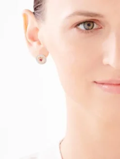 Kolczyki z żółtego złota z diamentami i rubinami - rozety - próba 585