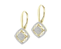 Kolczyki z żółtego złota z diamentami - serca - 0,006 ct - próba 585