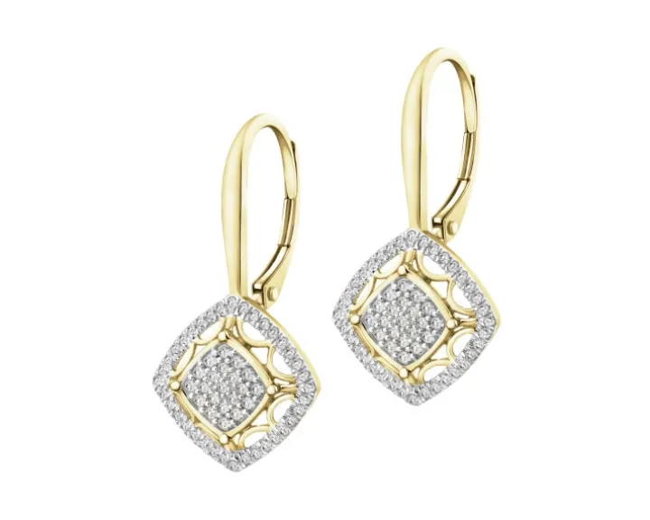 Kolczyki z żółtego złota z diamentami - serca - 0,006 ct - próba 585