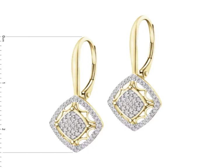 Kolczyki z żółtego złota z diamentami - serca - 0,006 ct - próba 585