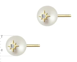 Kolczyki z żółtego złota z diamentami i perłami - próba 375