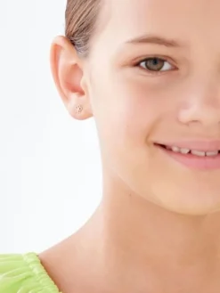 Kolczyki z żółtego złota z diamentami - kwiaty - 0,006 ct - próba 585