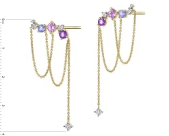 Kolczyki z żółtego złota z diamentami, ametystami i tanzanitami - próba 375