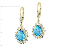 Kolczyki z żółtego złota z diamentami i topazami - próba 585