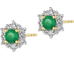 Kolczyki z żółtego złota z diamentami i szmaragdami - próba 585