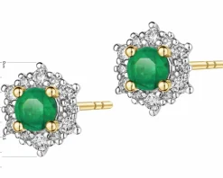 Kolczyki z żółtego złota z diamentami i szmaragdami - próba 585