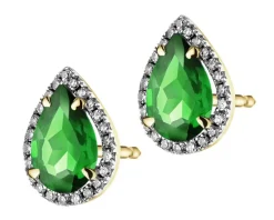 Kolczyki z żółtego złota z diamentami i szafirami - liście - próba 585