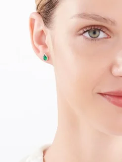 Kolczyki z żółtego złota z diamentami i szafirami - liście - próba 585