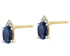 Kolczyki z żółtego złota z diamentami i szafirami - próba 375