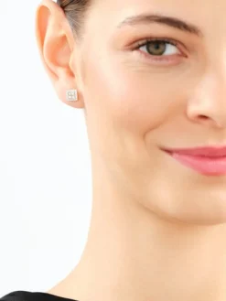 Kolczyki z żółtego złota z diamentami - kwadraty - 0,44 ct - próba 585