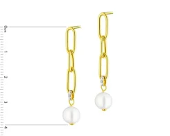 Kolczyki z żółtego złota z diamentami i perłami - próba 375