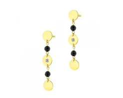 Kolczyki z żółtego złota z diamentami i agatami - koła - próba 585