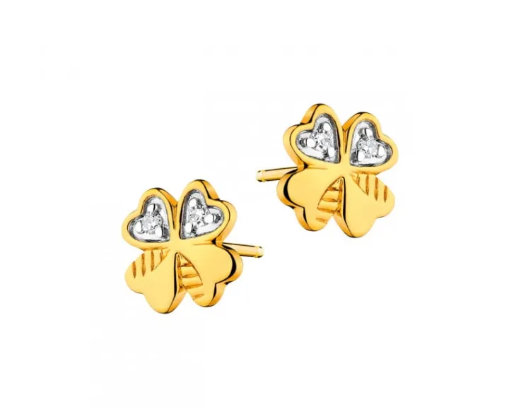 Kolczyki z żółtego złota z diamentami i perłami - próba 585