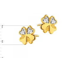 Kolczyki z żółtego złota z diamentami i perłami - próba 585