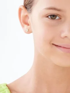 Kolczyki z żółtego złota z diamentami i perłami - próba 585