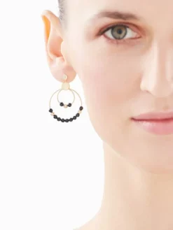 Kolczyki z żółtego złota z diamentami i agatami - próba 375