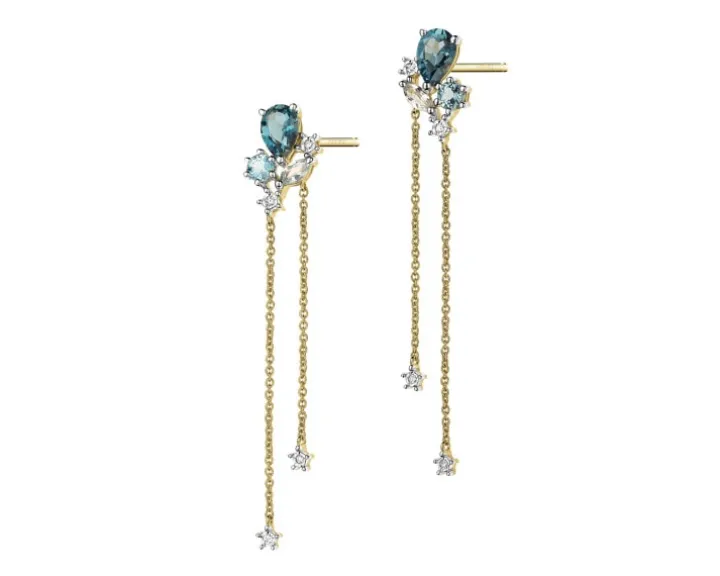 Kolczyki z żółtego złota z diamentami i topazami - próba 375