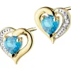 Kolczyki z żółtego złota z diamentami i topazami - serca - próba 585