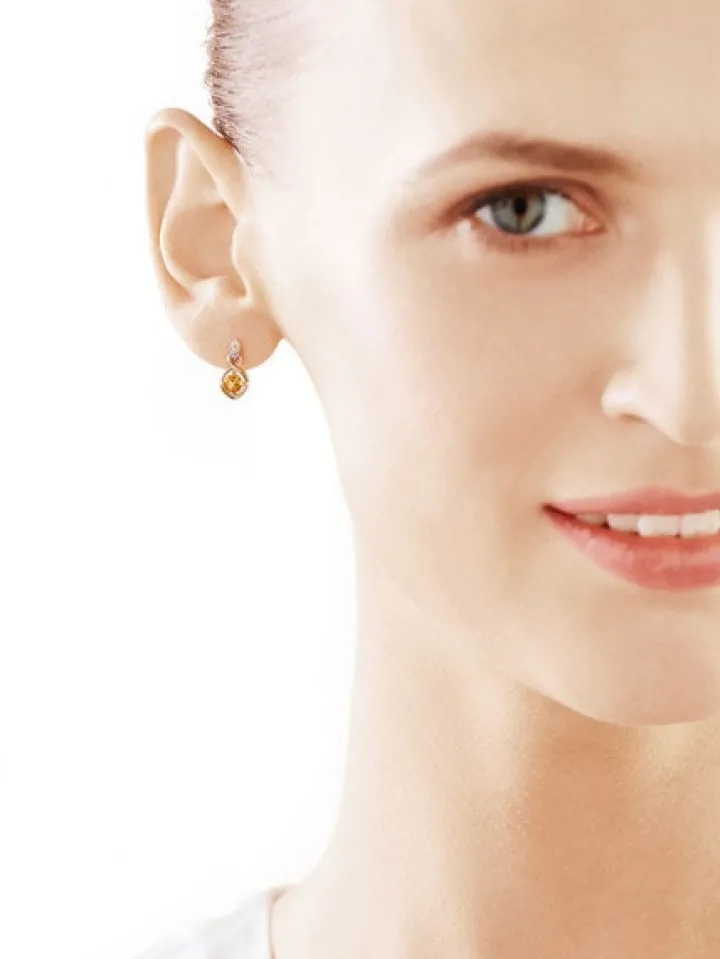 Kolczyki z żółtego złota z diamentami i cytrynami - próba 375