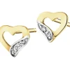 Kolczyki z żółtego złota z diamentami - serca - 0,008 ct - próba 375