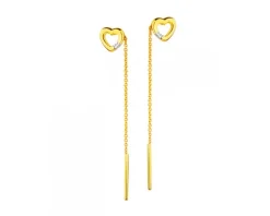 Kolczyki z żółtego złota z diamentami - serca - 0,006 ct - próba 375
