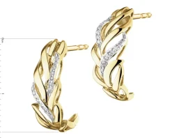 Kolczyki z żółtego złota z diamentami - piórka - 0,07 ct - próba 585