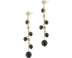 Kolczyki z żółtego złota z diamentami i agatami - kulki - próba 375