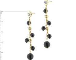 Kolczyki z żółtego złota z diamentami i agatami - kulki - próba 375